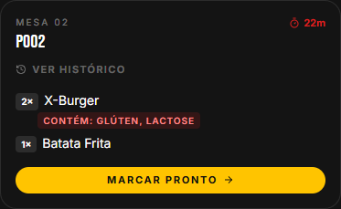 Cartão de um pedido no painel da cozinha, em preparo